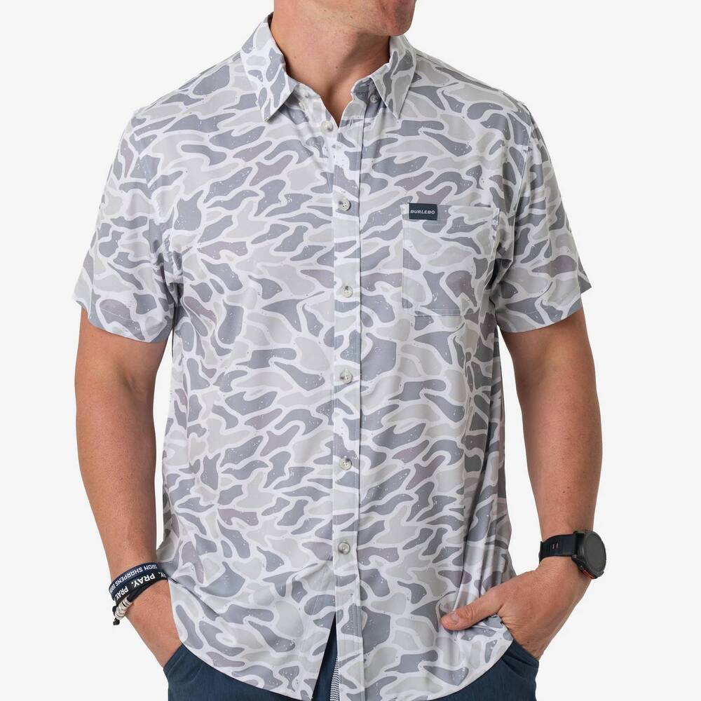 NEW BURLEBO performance button up shirt in white camo